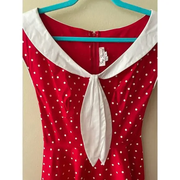Stop Staring! Red & White Polka Dot Retro Style Dress Size Small - Picture 2 of 11